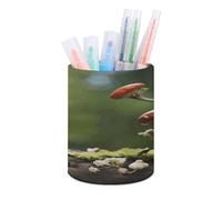 Red Squirrel on Small Green hill Pen Holder Cute Leather Pencil Holder for Desk Stylish Multifunctional Pencil Cup Round Desktop Organizer Pen Organizer Pen Cup Makeup Brush Holder for Home Office