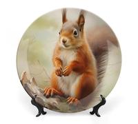 Red Squirrel Painting Ceramic Decorative Plates for Display Ornaments with Stand for Kitchen Home Decor 6inch