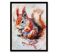 Red Squirrel Painting Cute Woodland Animal Nature Framed Art Print Artery8 Brown A4