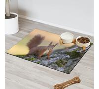 Red Squirrel Pet Feeding Mat for Cat Dog Water Bowl Food Mats Cute Squirrel Pet Feeding Mats Absorbent Nti-Slip Contain Spills Protects Floors Placemat 43.1 x 76.2 cm