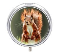Red Squirrel Pill Organizer 3 Compartments, Round Small Pill Box for Purse & Pocket, Portable Daily Medicine Box to Hold Vitamins, Supplements, Pills, Fish Oil