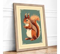 Red Squirrel Portrait Rustic Framed Wall Art Print A4 Oak Frame