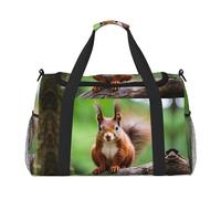 Red Squirrel print Carry on Luggage for Women Men Shoulder Weekender Crossbody Bag for Yoga Travel Must Haves, Black, One Size