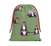 Red Squirrel Print Drawstring Gift Bag, Xmas Wrapping Bags For Presents With Birthday Holiday Party