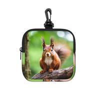 Red Squirrel Print Small Waterproof Storage Bag For Purse, Square Mini Cosmetic Pouch, Durable And Lightweight