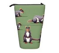 Red Squirrel Print Telescopic Standing Pencil Bag/Stand Up Stationery Bag/Makeup Bag/Storage Case