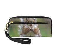 Red Squirrel Printed Leather Makeup Bags with Wrist Strap Portable Travel Toiletry Bag Cosmetic Organizer Bag for Women