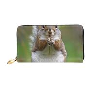 Red Squirrel Printed Leather Wallet for Men Women, Long Clutch Handbag with 12 Card Holder and 3 Money Clip