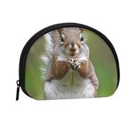Red Squirrel Printed Mini Coin Pouch, Shell Shape Zip Around Wallet, Small Zipper Pouch for Cash, Cards, Keys, Lipstick, Storage Pouch, Travel Organizer