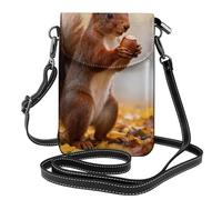 Red Squirrel Small Crossbody Phone Bag for Women PU Leather Flip Wallet with Card Slots Adjustable Strap