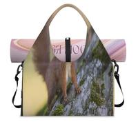 Red Squirrel Sports Duffle Bag with Shoe Compartment Cute Squirrel Weekend Overnight Bags Tote Cabin Luggage Bag for Gym Yoga Travel