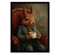 Red Squirrel Tea on Armchair Victorian Portrait Framed Art Print Artery8 Brown A4