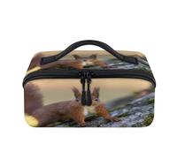 Red Squirrel Travel Makeup Bag Portable Cute Squirrel Waterproof Pouch Open Flat Toiletry Bags Toiletries Cosmetics Traveling Organizer for Women Men