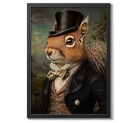 Red Squirrel Tudor Animals Poster, Funny Pets Wall Art Prints, Historical Animal Portraits, Living Room Home Decor, A5 (Black Frame) - 24.1x17.9cm