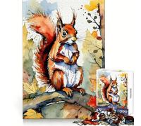 Red Squirrel Watercolor Painting Jigsaw Puzzle 1000 Piece for Teenagers Reason Skill Toy Relaxing Fun Exact Cut (50x75cm)