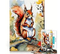 Red Squirrel Watercolor Painting Jigsaw Puzzle 1000 Piece for Teenagers Reason Skill Toy Relaxing Fun Exact Cut (38x26cm)