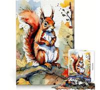 Red Squirrel Watercolor Painting Jigsaw Puzzle for Teenagers 1000 Pieces Boost Recall Tension Relief Tight Edge Fine Art Piece (38x52cm)