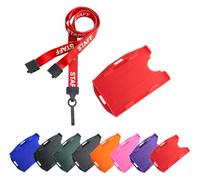 Red Staff Lanyard with Double-Sided ID Card Holder with Dual Orientation for Portrait or Landscape Staff Card (Pack of 10) from PCL Media ltd