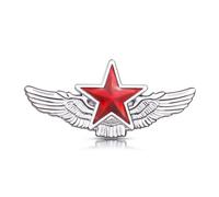 Red Star Wings Chrome Badge Car Auto Emblem Sticker Hood 3D Metal Window Styling Decal (Silver)