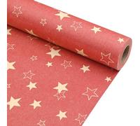 Red Star Wrapping Paper Roll, 43cm x 15m Birthday Kraft Gift Wrap | Holiday Gift Wrap Roll, Premium Eco Kraft Paper, Perfect for Birthday, Mother's Day & Christmas
