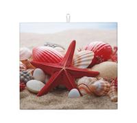 Red Starfish Seashells Dish Drying Mat for Kitchen Counter, Absorbent Microfiber Drainer Mats, Non-slip Kitchen Draining Mat for Coffee Machine Dish Rack Pad 18"x16" Dish Drainer Pad