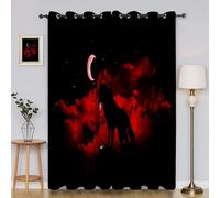 Red Starry Skies Curtains for Living Room Bedroom, Thermal Insulated Eyelet Curtain, Black Wolf Patterned Blackout Curtains, 90 Drop Window Treatments Drapes, W 66" x L 90" (2 Panels) AJ570