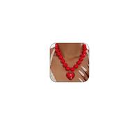 Red Statement Crystal Heart Pendant Necklace Y2k Chunky Goth Black Pearl Big Hearts Acrylic Beaded Ball Choker Necklace Jewelry Accessories for Women, L, Zinc, No Gemstone
