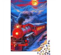 Red Steam Train 1000 Piece Jigsaw Puzzle Paper for Adults Night Mountain View Puzzle Game for Family Relaxation Gift 38x26cm/1000pcs
