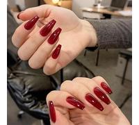 Red Stiletto Press-On Nails Long Glossy Mirror Finish Almond & Coffin Shaped - Elegant Manicure For Women Salon Quality Artificial Nails Easy Application For Parties Wedding Daily Wear