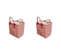 Red Storage Basket With Bow, Quilted Cotton Laundry Hamper For Home | Large Boho Fabric Laundry Basket, Red White Pattern Clothes Hamper With Dual Handles For Dorm Closet Organizer(2PCS)
