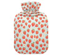 Red Strawberries Blue Hot-Water Bottle with Soft Cover, 1L Hot Compress for Pain Relief