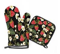 Red Strawberries Fowers Leaves Oven Mitts & Pot Holders BBQ Gloves, Heat Resistant Kitchen Oven Gloves Hot Pads for Cooking Baking