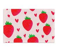 Red Strawberries Hearts Pink Adult Puzzles Jigsaw 500 Pieces Fine Art Painting Custom Difficult Family Puzzle White Elephant Gifts Funny, 20.5x14.9 Inch