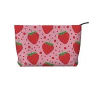 Red Strawberry and Polka Dot, Cosmetic Bag Corduroy Makeup Bag Portable Travel Toiletry Bag