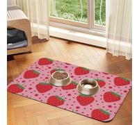 Red Strawberry And Polka Dot,Waterproof Pet Feeding Mat,PU Leather Placemats for Cat Dog Water Bowl,Food Mats,40x60cm