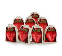 Red Strawberry Bunches Pocket Cotton And Hemp with Drawstring 8 Pieces Reusable Gift Bags Jewelry Pouch for Wedding DIY Craft Party (4.9 X 6.7 Inch)