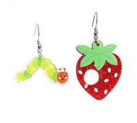 Red Strawberry Dangle Earrings for Women Acrylic Pink Strawberry Caterpillar Danle Drop Earrings Asymmetrical Cute Animal Fruit Earrings Trendy Jewelry Gift for Women, One Size, Acrylic, No Gemstone