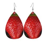 red strawberry earrings for women leather earings teardrop shape double sided lightweight ear accessories fashion jewelry birthday gift