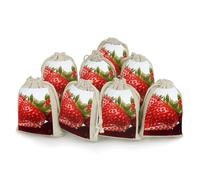 Red Strawberry Fruit Bunches Pocket Cotton And Hemp with Drawstring 8 Pieces Reusable Gift Bags Jewelry Pouch for Wedding DIY Craft Party (4.9 X 6.7 Inch)