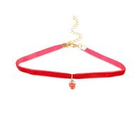 Red Strawberry Fruit Choker Necklace Handmade Bohemian Embroidered Fabric Sweet Summer Tropical Fruits Leaf Y2K Velvet Collar Chain Necklace for Women Boho Style Christmas Halloween Holiday Fashion