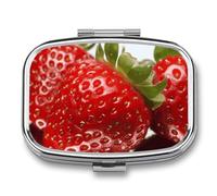 Red Strawberry Fruit Pill Box 2 Compartments Portable Travel Pill Case Mini Medicine Organizer for Pocket Purse Metal Waterproof Medicine Container Holder Vitamin Fish Oil