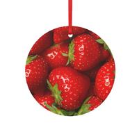 Red Strawberry Fruit Print Christmas Tree Hanging Ornament, Double-Sided Aluminum Round Pendant For Xmas Tree And Holiday