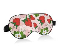 Red Strawberry Green Leaves White Flowers On Light Pink Eye Masks Cover Blocks Light Sleep Mask Shade Cover Blindfold Relaxing Eyeshade Cover with Adjustable Head Strap for Men Women Kids
