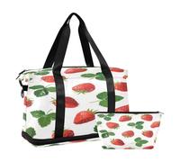 Red Strawberry Mint Waterproof Gym Duffel Bag Shoulder Weekender Overnight Bag with Adjustable Strap for Yoga