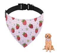 Red Strawberry Pink Plaid Dog Bandana with Adjustable Strap D Ring Dog Neckerchief Pet Bibs Triangle Pet Scarf Accessories Puppy Dogs Cats Decor Machine Washable