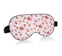 Red Strawberry Pink Stripes Breathable Sleeping Eyes Mask, Cool Feeling Eye Sleep Cover for Summer Rest, Elastic Contoured Blindfold for Women & Men Travel