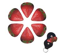 Red Strawberry Print Guitar Picks 6 Pack Guitar Plectrums with Pick Holders Bass Picks For Acoustic Guitar Bass Electric Ukulele Includes 0.46mm, 0.71mm, 0.96mm