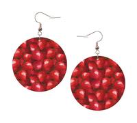 Red Strawberry Print Piercing Round Leather Earrings Set 1 Pair Stylish Leather Earrings Dangle Hoop For Women Jewelry Gifts
