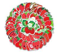 Red Strawberry Stickers for Boys Girls Kids Teens,Cartoon Vinyl Waterproof Stickers for Phone Laptop Flasks Water Bottle Luggage Scrapbook Cup Bike Car, Cute Fruit Decals Pack[Strawberry-50Pcs]