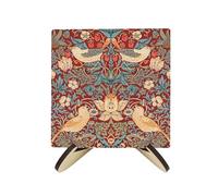 Red Strawberry Thief Ceramic Coaster Set - William Morris Artwork Gifts - Square Set of Four (4) Coasters & Wood-Effect Coaster Stand